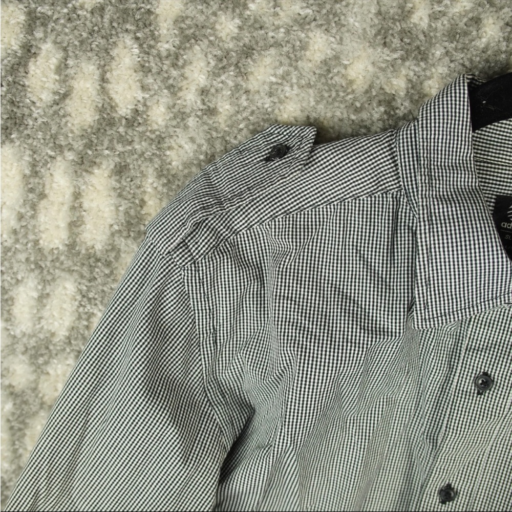 Adidas SLVR Button Up Long Sleeve Shirt Mens Large Gray Check Pattern Cotton - Picture 7 of 13